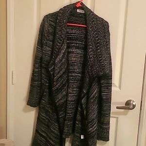 Firth Sweaters Firth Black And White Faux Leather Trim Sweater Coat